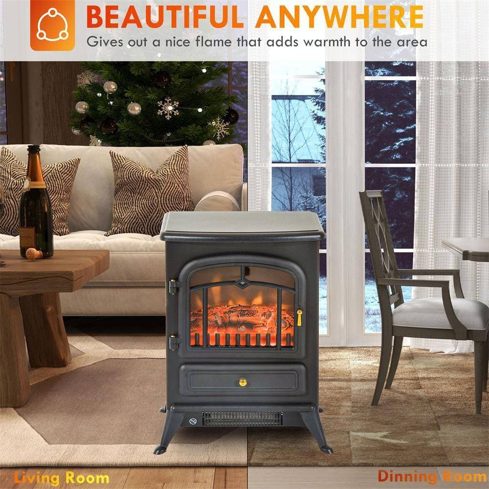Unbranded 1450-Watt Black Electric Fireplace Heater Furnace with Realistic LED Flames and Logs (2)