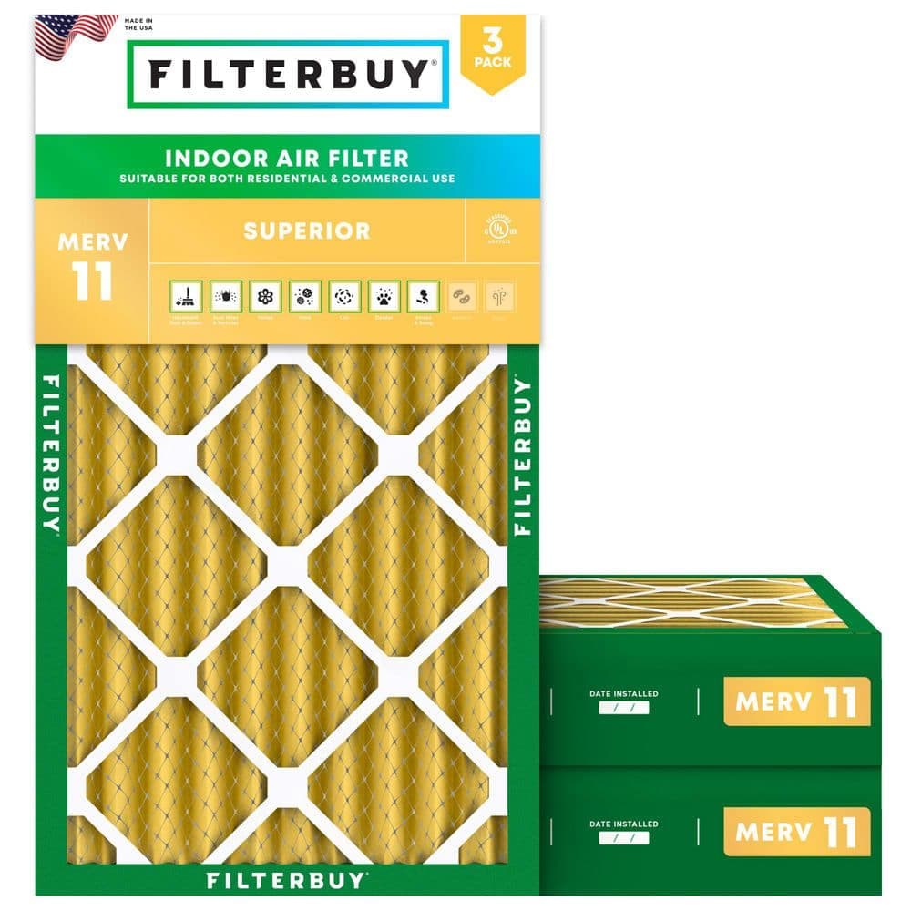 Filterbuy 12 in. x 26.5 in. x 4 in. MERV 11 (FPR 7) Allergen Defense Pleated HVAC AC Furnace Air Filters Replacement (3-Pack) (1)