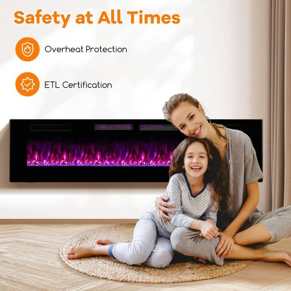 Clihome 72 in. Smart Recessed or Wall Mounted Electric Fireplace Insert Alexa App Control 12 Flame Colors 750W/1500W Heating (3)