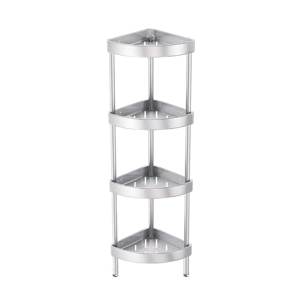 Wudkey 4 Tier Rustproof Aluminum Corner Shower Caddy Stand in Silver, Height Adjustable Standing Shower Organizer (1)