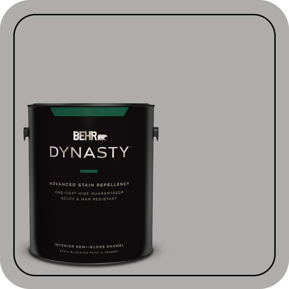 BEHR DYNASTY 1 gal. #N520-3 Flannel Gray One-Coat Hide Semi-Gloss Enamel Interior Stain-Blocking Paint & Primer