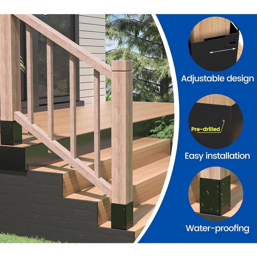 Afoxsos Adjustable Fence Post Protector Black Carbon Steel 3.5 to 6 Range Protects Mailboxes Deck Fence from Rain Damage (3)