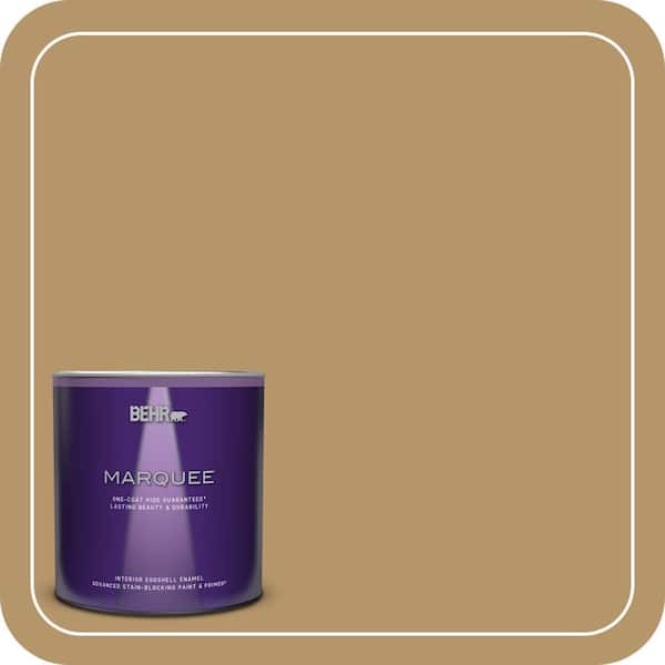 BEHR PREMIUM PLUS #BNC-15 Tapestry Gold Flat Interior/Exterior Paint & Primer Color Sample (3)