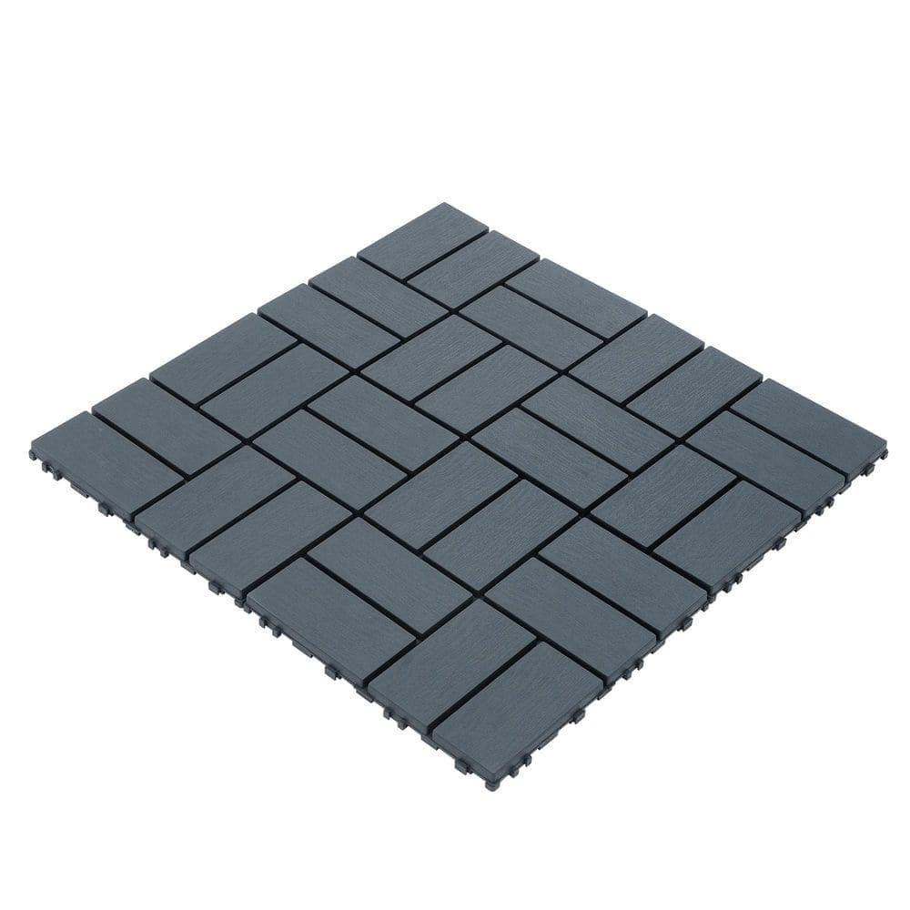 Unbranded 12 in. x 12 in. Dark Gray PVC Plastic Interlocking Decking Tiles Waterproof Backyard Pool Decking Tiles (44 per Case) (2)