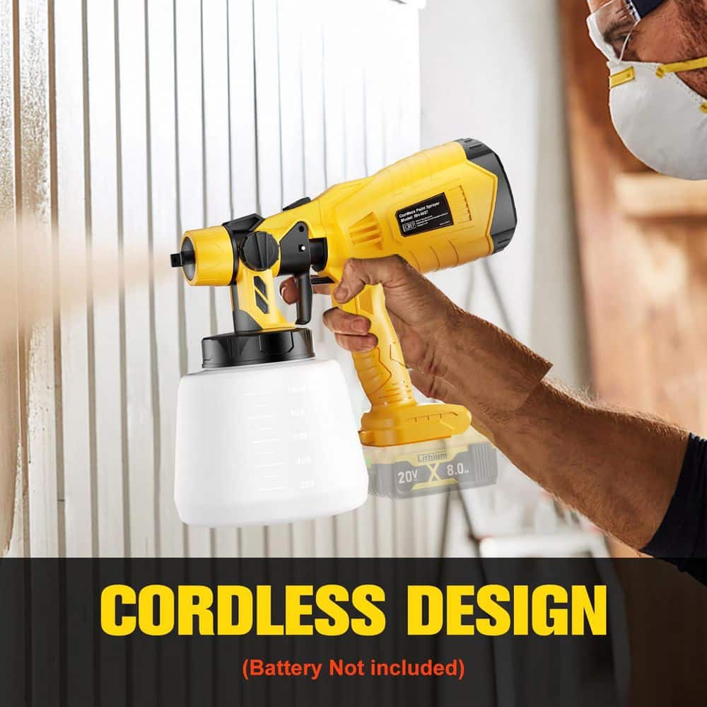 Unbranded 1000 ml. Paint Sprayer Cordless High Flow Electric HVLP Sprayer with 3 Spray Patterns 2 Copper Nozzles, Yellow (2)
