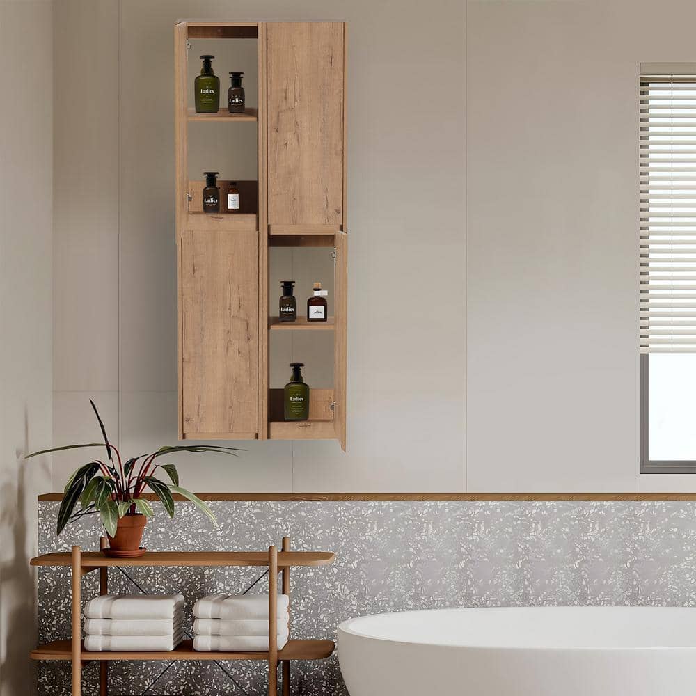 UPIKER Modern 24 in. W x 9.8 in. D x 59 in. H Bathroom Storage Wall Cabinet in Imitative Oak (2)