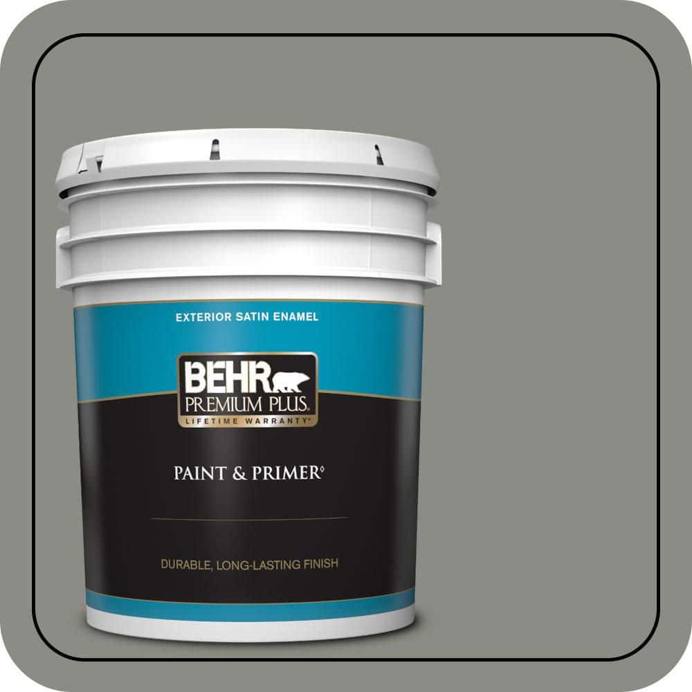 BEHR PREMIUM PLUS 5 gal. #N380-5 Naturalist Gray Satin Enamel Exterior Paint & Primer