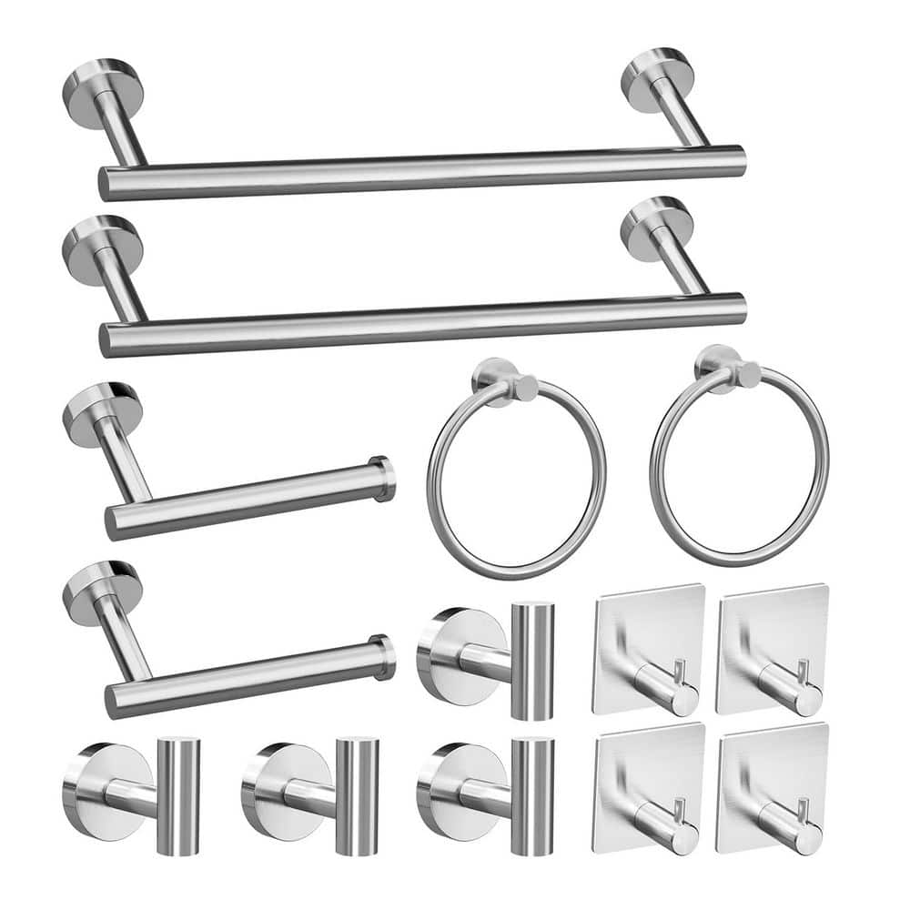 Anqtovp 14-Piece Bathroom Hardware Set with Wall-Mounted Towel Racks in Brushed Nickel Stainless Steel Finish (1)