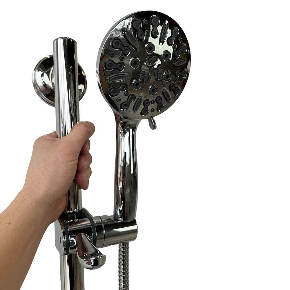 Grabcessories 28 in. 3 in 1-Adjustable Slide Grab Bar in Chrome with 9-Function Handheld Shower Head in Chrome (2)