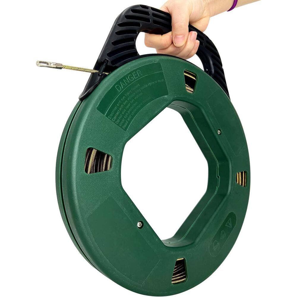 YICHUHAOXI 100 ft. Fiberglass Electrical Fish Tape with Shatterproof Case Spring Cable Puller 360° Rotary Joint Non-Conductive (2)