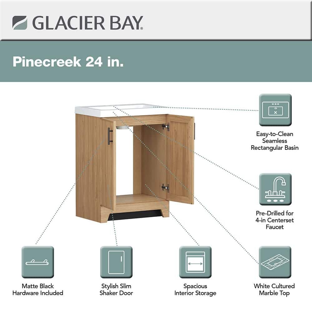 Glacier Bay Pinecreek 25 in. Single Sink Freestanding Sunlit Bathroom Vanity with White Cultured Marble Top (Assembled) (4)