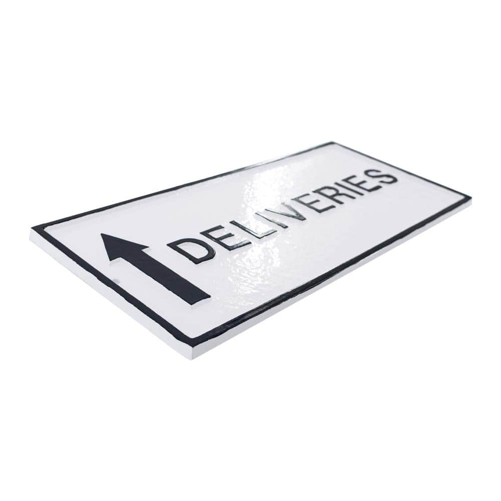 Montague Metal Products 7.25 in. x 15.25 in. Deliveries with Up Arrow Standard Rectangle Wall Statement Plaque - White/Black (2)