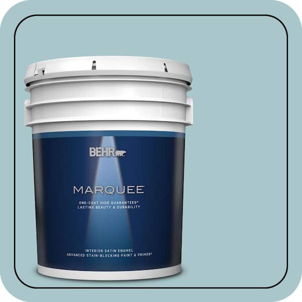 BEHR MARQUEE 5 gal. #S450-3 Spring Storm One-Coat Hide Satin Enamel Interior Paint & Primer (2)