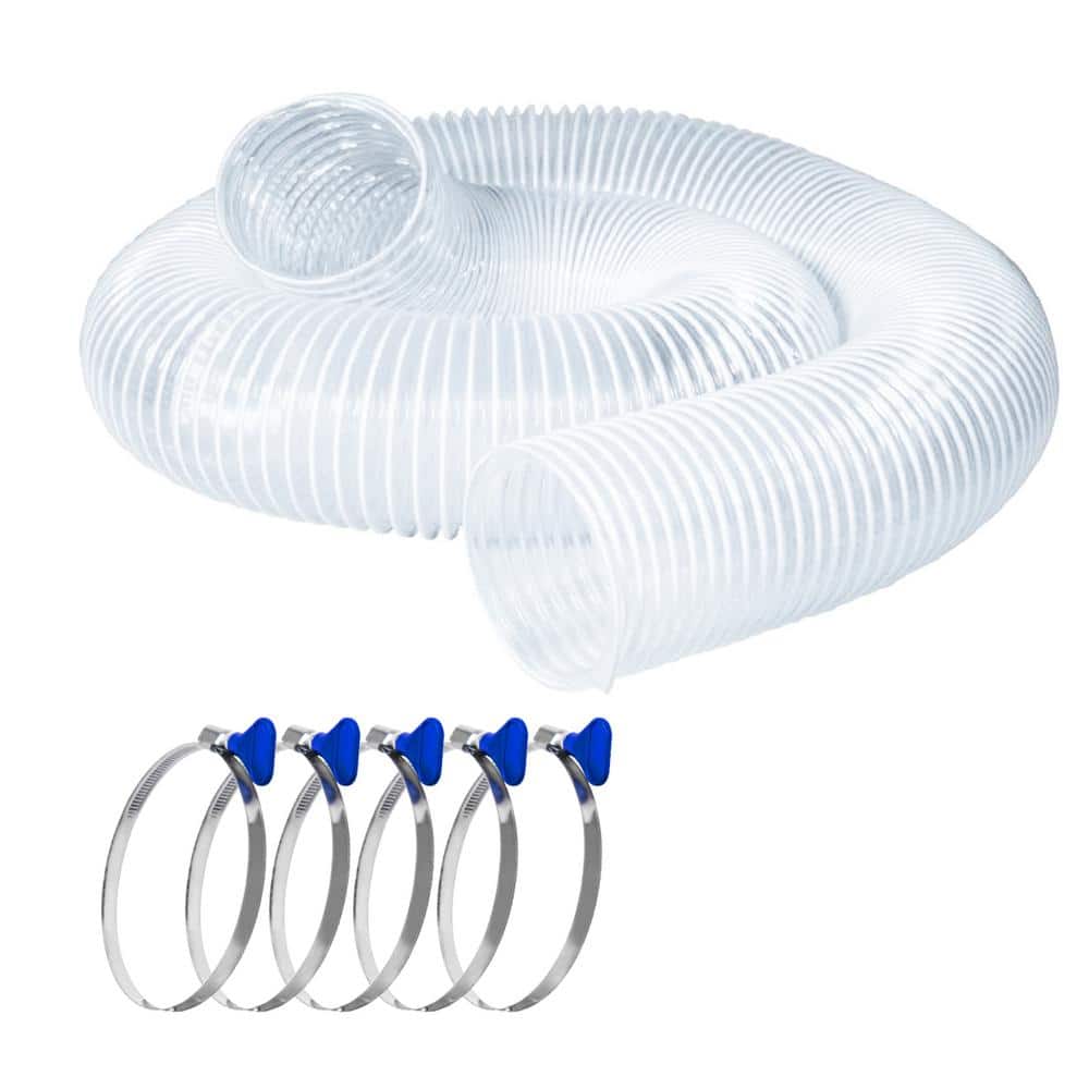 ‎POWERTEC 6 in. x 10 ft. Flexible PVC Dust Collection Hose with 5 Key Hose Clamps for Woodworking and Shop Vacuum, Clear Color (1)