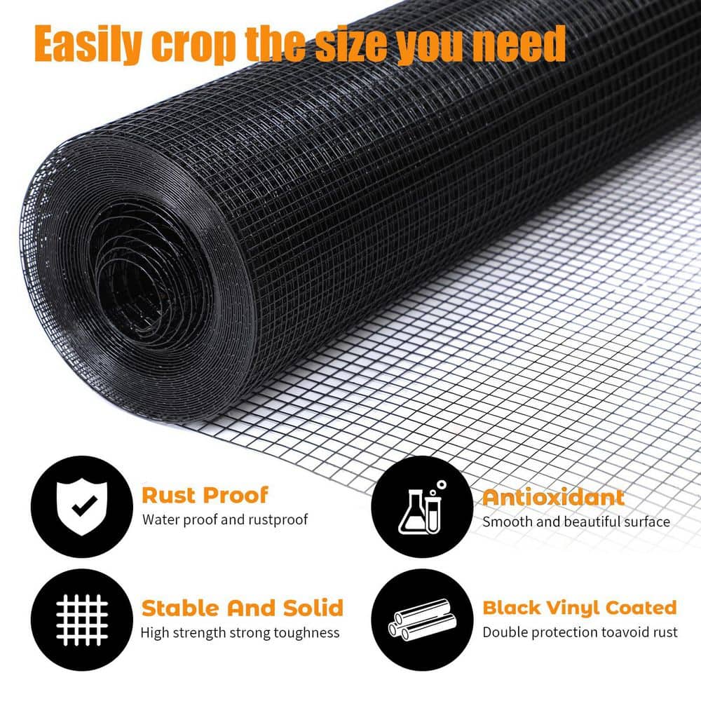 TITANKIT PRO 48 in. x 100 ft. 19-Gauge Black Vinyl Coated Metal Mesh, Precision Welding (3)