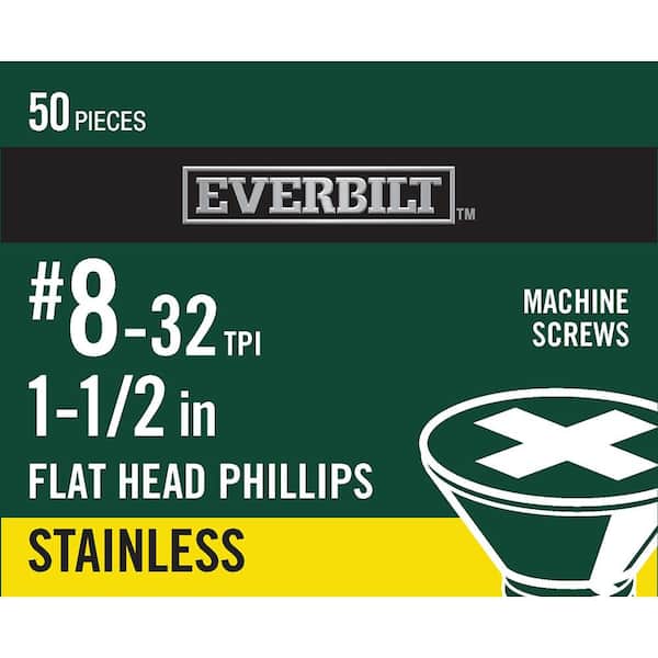 Everbilt #8-32 x 1-1/2 in. Phillips Flat Head Stainless Steel Machine Screw (50-Pack) (2)