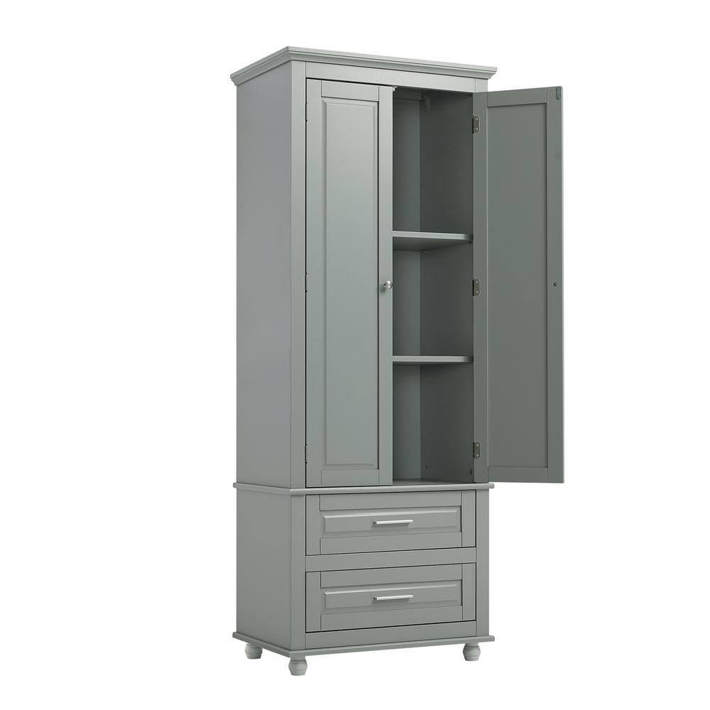 Unbranded 24 in. W x 15.7 in. D x 62.5 in. H MDF Gray Bathroom Linen Cabinet with 2-Drawers