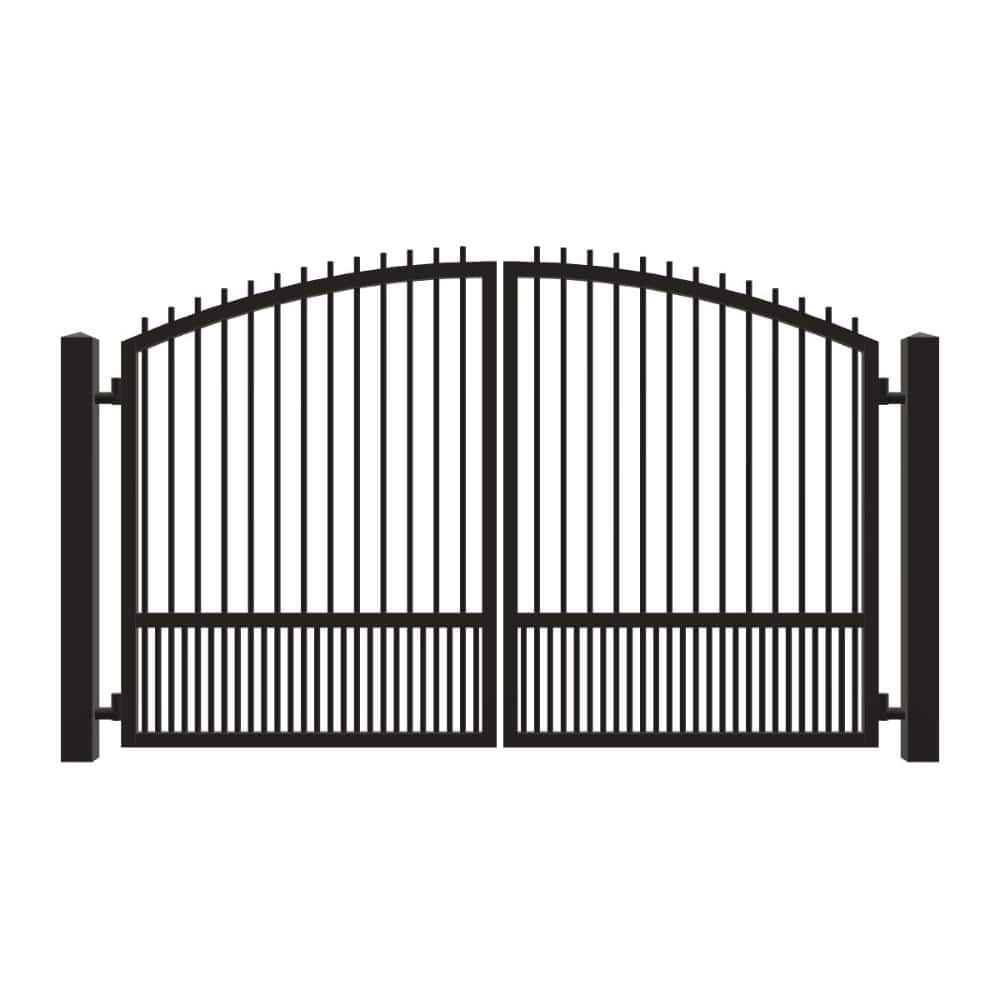 Unbranded Driveway Gate — Swing, Center, Arch + Finials, Puppy, Black — 122"W x 72"H (1)