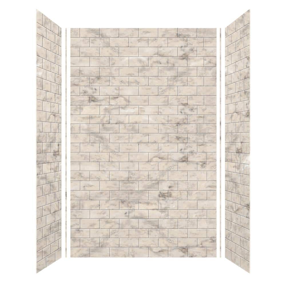 Transolid SaraMar 36 in. x 60 in. x 96 in. 3-Piece Easy Up Adhesive Alcove Shower Wall Surround in Sand Creme (2)