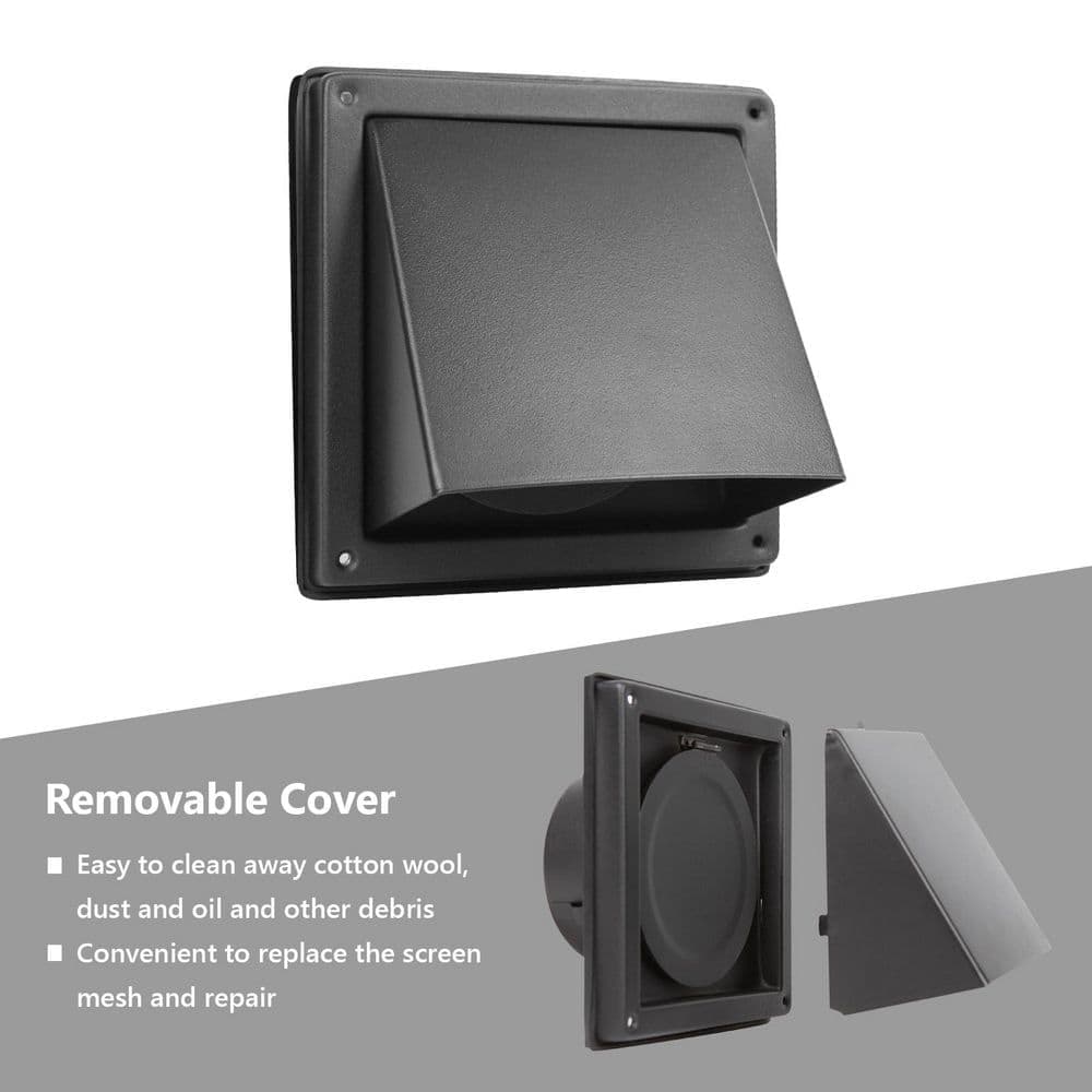 Wudkey 1-Piece Bathroom Accessory Set in Black, 4 in. Dryer Vent Cover with Removable Cover and Insect Screen Mesh (2)