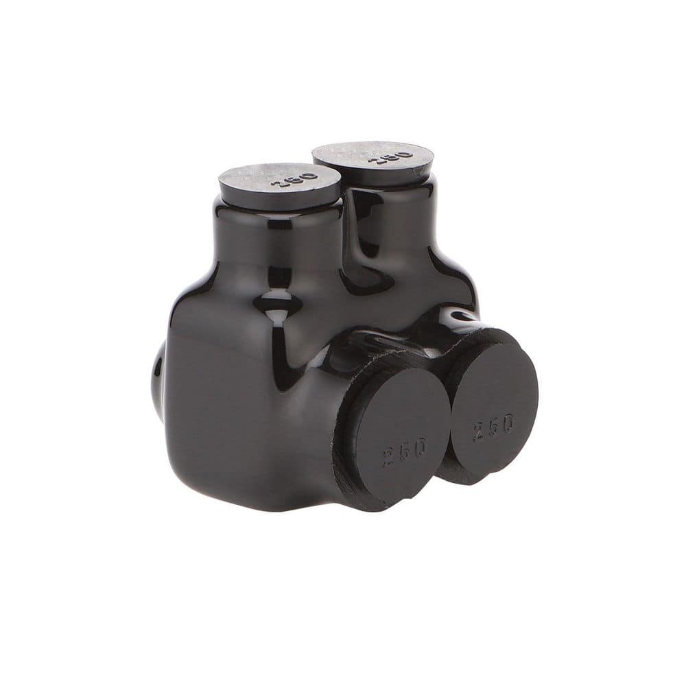 Commercial Electric 6 AWG to 250 MCM Dual-Rated 2-Port 1-Sided Entry Insulated Multiple Tap Connector, Black (1)