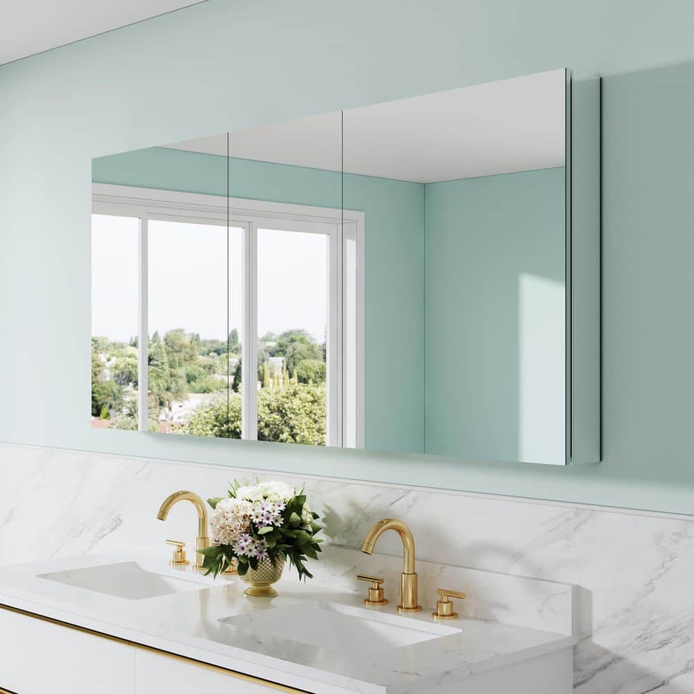 Liviza Combo 64 in. W x 30 in. H Rectangular Recess/Surface Mount Frameless Medicine Cabinet with Mirror, Soft Close Door (2)