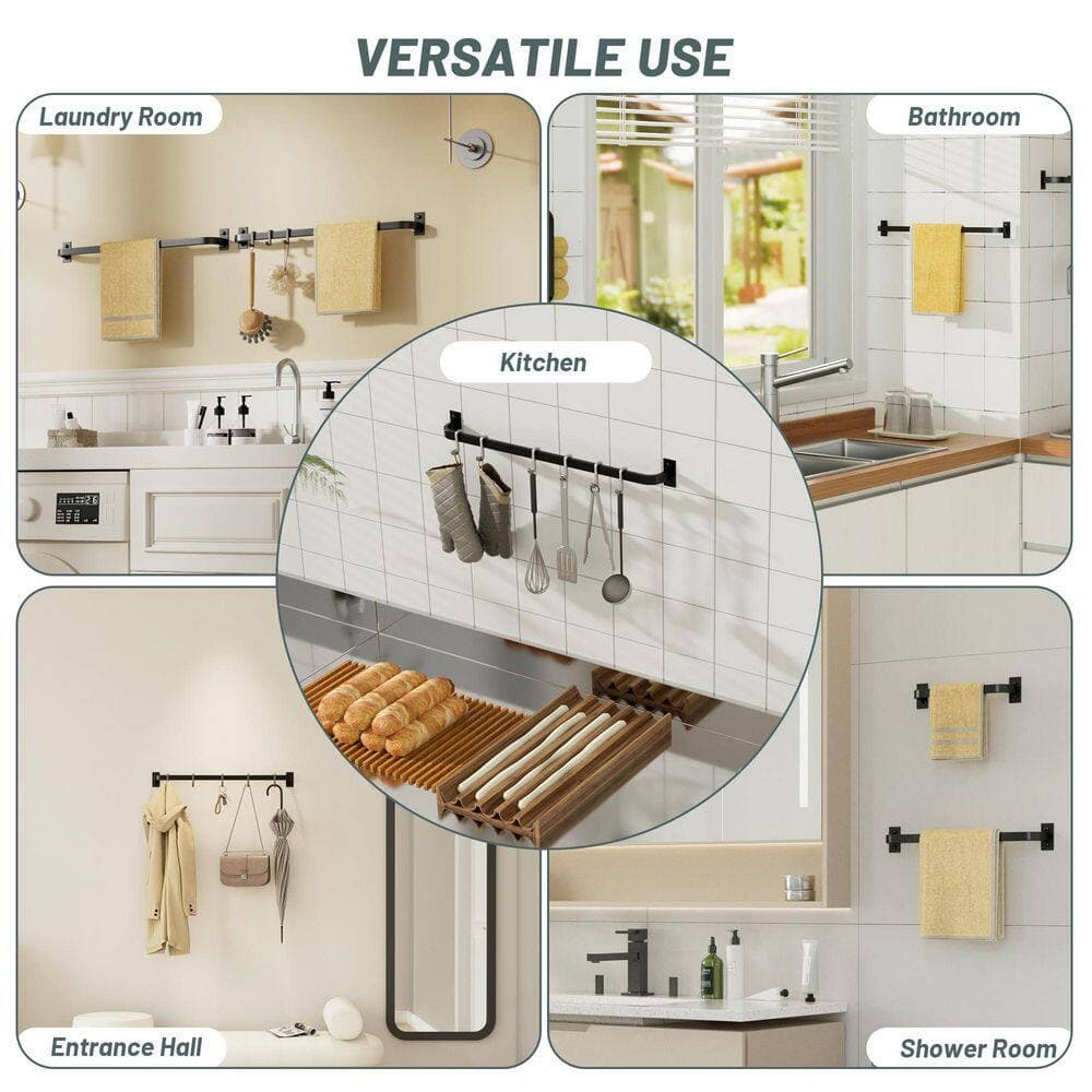 Unbranded 1-Pack Matte Black SUS304 Stainless Steel 10 in. Wall-Mounted Heavy Duty Bathroom Towel Bar Holder Rack (2)