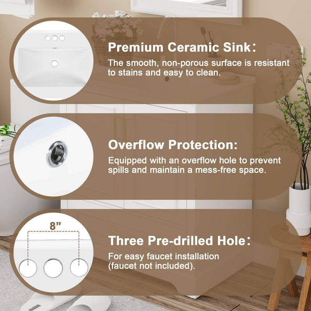 COWLOWN 30 in. W x 18.3 in. D x 34.4 in. H Bathroom White Linen Cabinet (3)