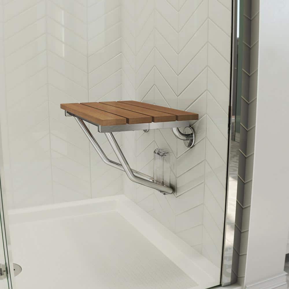 DreamLine 12-7/8 in. x 15 in. Natural Teak Wood Folding Shower Seat in Chrome (2)