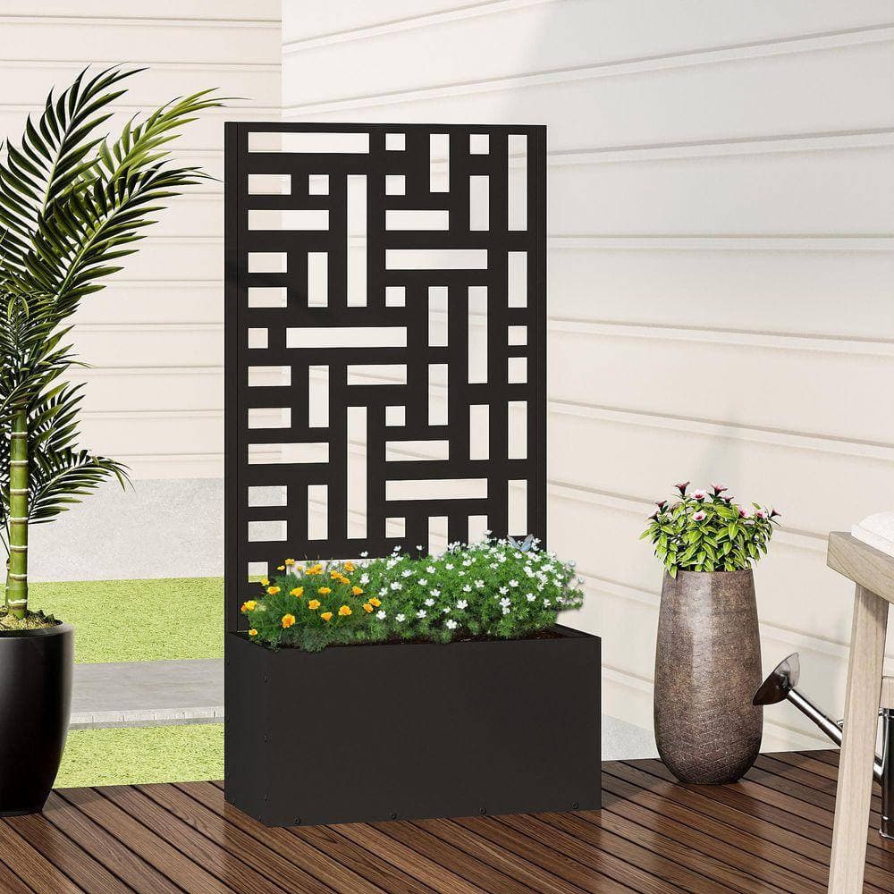 PexFix 47 in. H x 24 in. W Rectanglar Black Outdoor Metal Privacy Screen Planter Box Wall Decor (3)