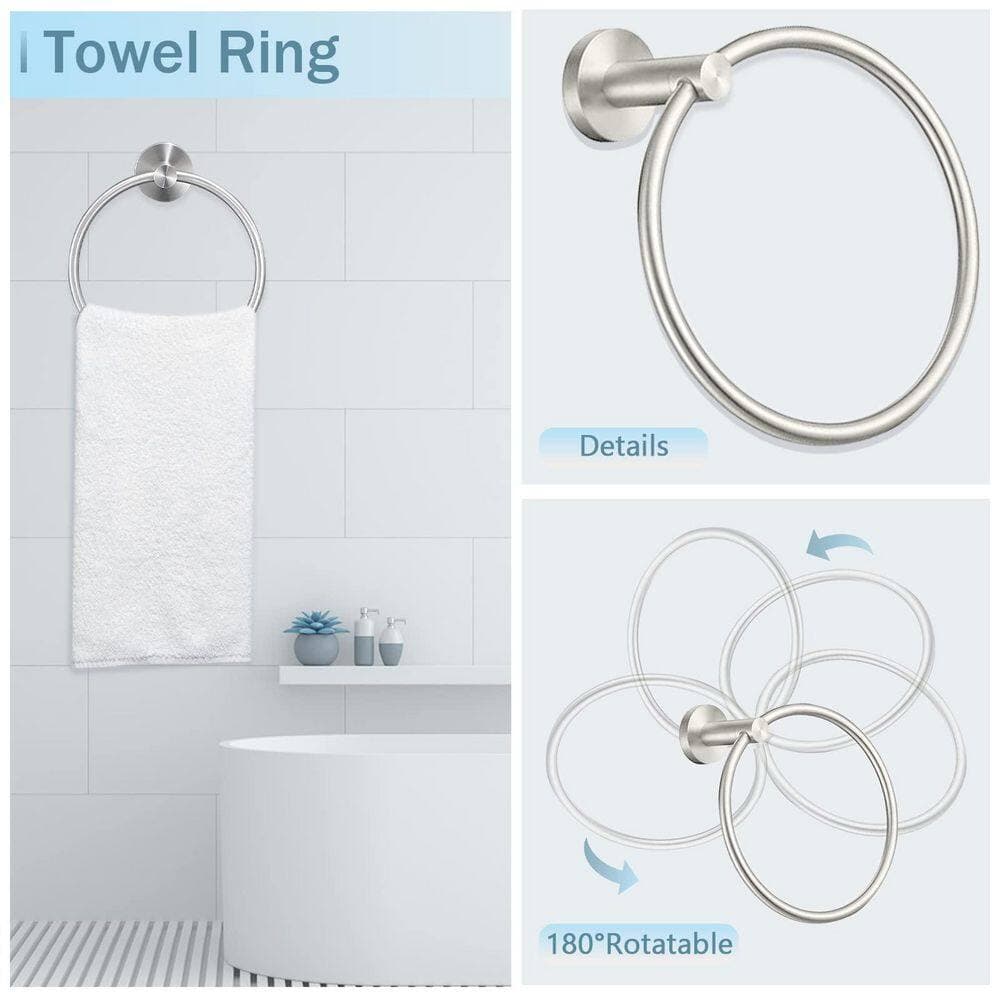 Numhew 10-Piece Bath Hardware Set Included 24 in. Towel bar, Towel Ring, Toilet Paper Holder and Robe Hook in Brushed Nickel (3)