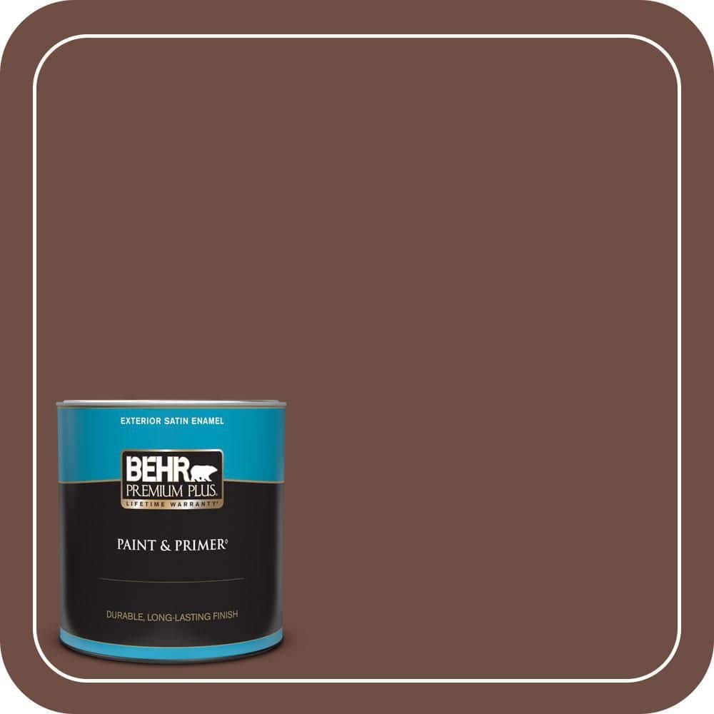 BEHR PREMIUM PLUS 1 qt. #S-G-750 Chocolate Sprinkle Satin Enamel Exterior Paint & Primer