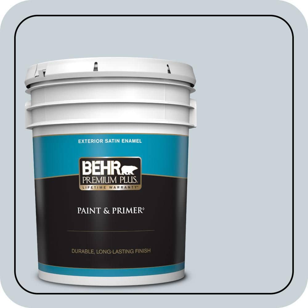 BEHR PREMIUM PLUS 5 gal. #N480-1 Light Drizzle Satin Enamel Exterior Paint & Primer