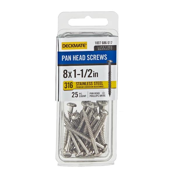 DECKMATE Marine Grade Stainless Steel #8 X 1-1/2 in. Pan Head Phillips Screw (25 Pieces) (2)