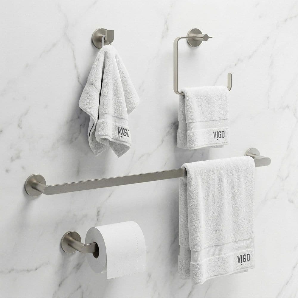 VIGO Arden 4-Piece Bath Hardware Set with Towel Bar, Toilet Paper Holder, Hand Towel Holder, Hook (2)