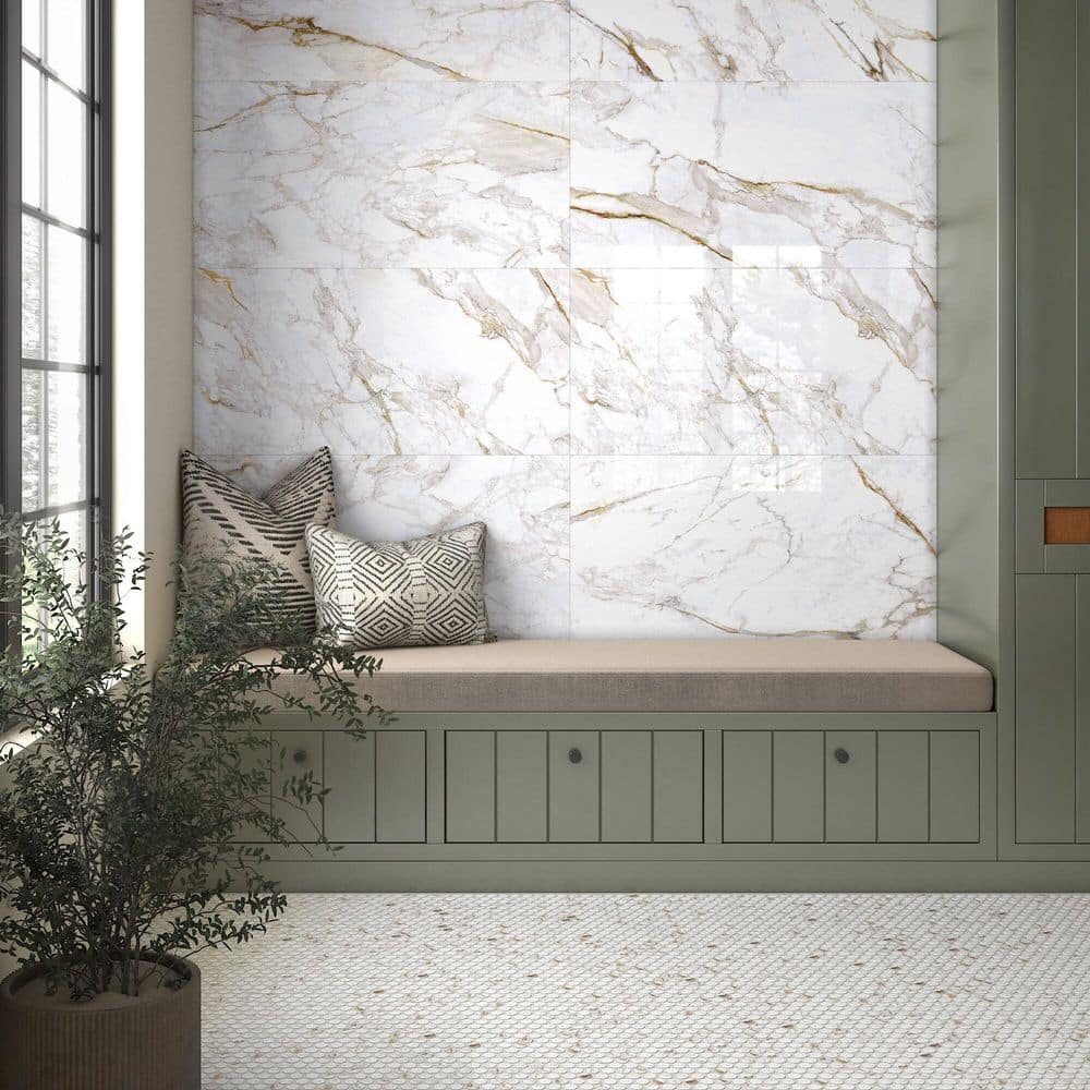 Daltile Kesler Marble Avorio 11 in. x 13 in. Matte Ceramic Penny Round Mosaic Tile (1.06 sq. ft. /Each) (4)
