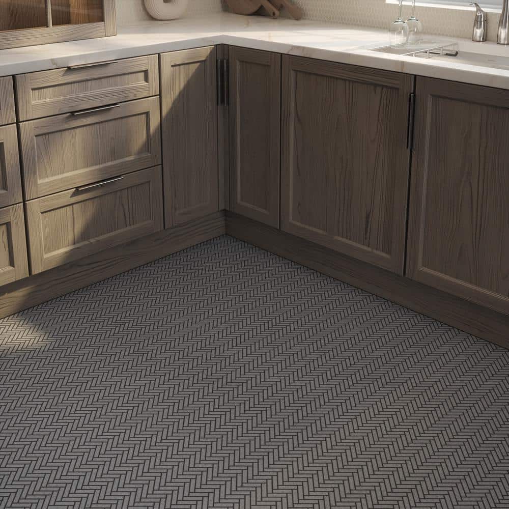 Jeffrey Court Basalt Herringbone Gray 10 in. x 10-3/4 in. Honed Basalt Wall and Floor Mosaic Tile (3)