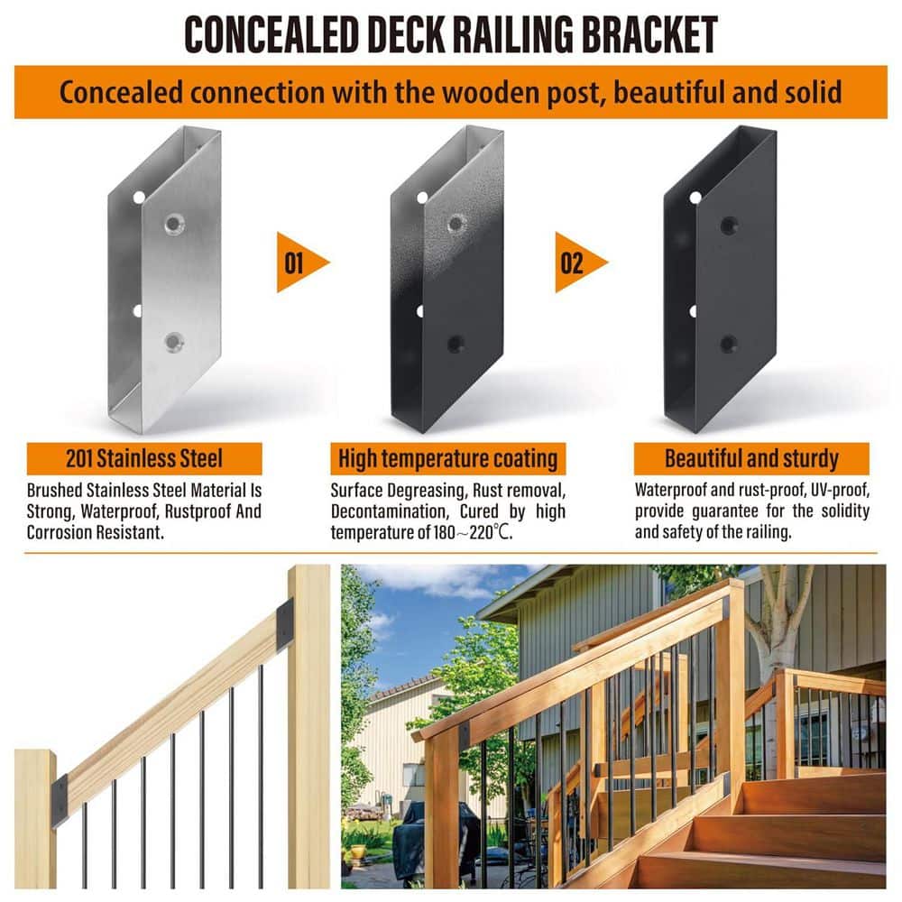 Afoxsos 37.5° Stair Angle Stainless Steel Deck Railing Brackets Connectors for 2 x 4 Wood Post 4 Pair with Screws (3)