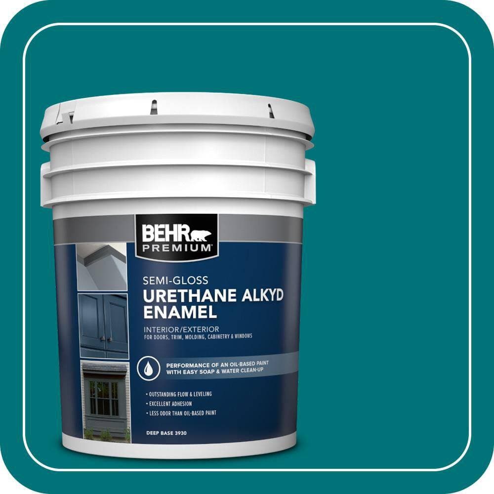BEHR PREMIUM 5 gal. #T15-03 Essential Teal Urethane Alkyd Semi-Gloss Enamel Interior/Exterior Paint