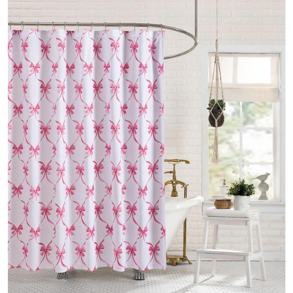 MODERN HEIRLOOM Abigail Bow 72 in. W x 72 in. L Microfiber Polyester Shower Curtain in Pink (3)
