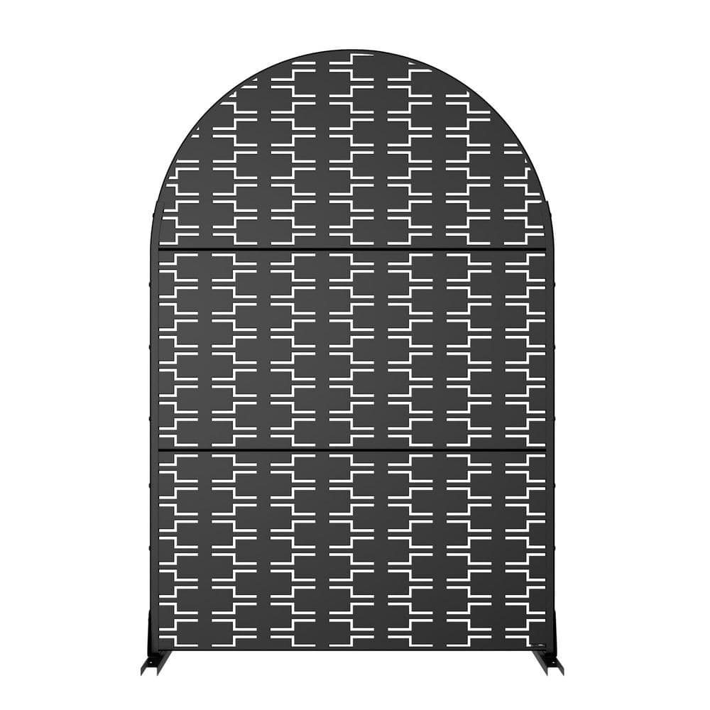 MAYEERTY 1-Piece 72 in. x 47 in. Outdoor Black Arched Metal Privacy Panel Screen for Patio, Brick Pattern