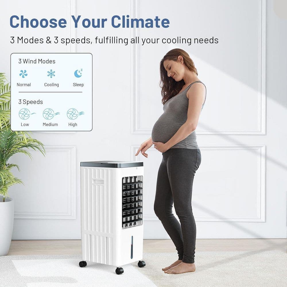 Adrinfly 5,000 BTU Portable Air Conditioner Evaporative Cooler with Remote, 3-Speeds, 2 Gal Tank, 4-Ice Packs, for Bedroom Office (3)