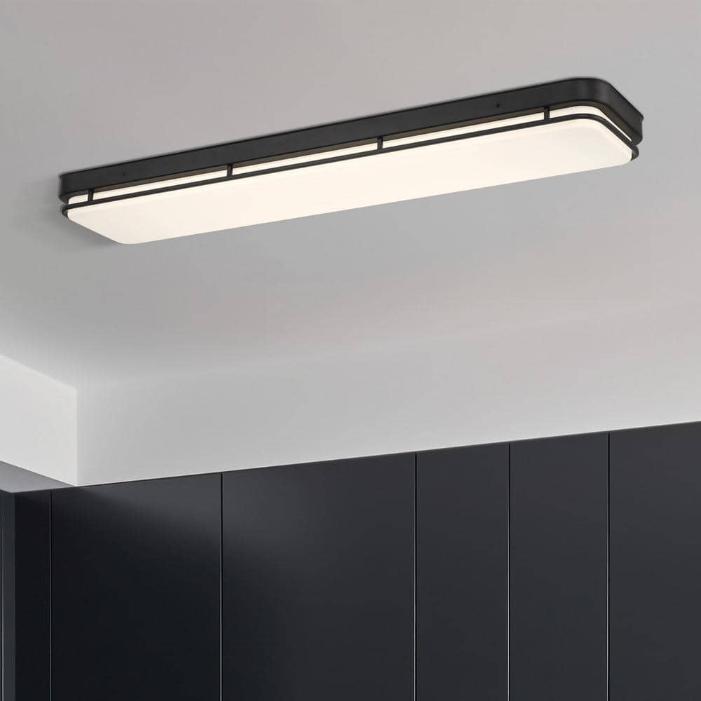 Commercial Electric Noble 46 in. Contemporary Matte Black Selectable CCT Integrated LED Flush Mount for Kitchens (3)