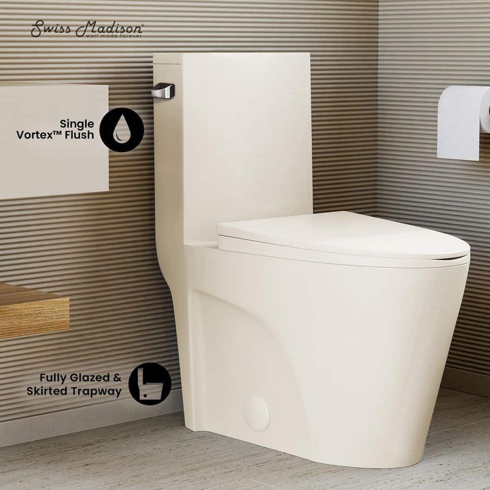 Swiss Madison St. Tropez 1-Piece 14 in. Rough-in 1.28 GPF Left-Hand Vortex Flush Elongated Toilet in Glossy Bisque (2)
