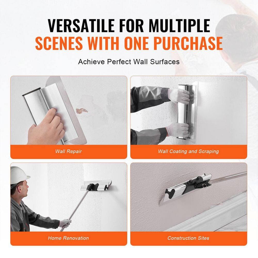 SKYSHALO Drywall Skimming Blade Set, 7/10/14/16/24 in. Skimming Blades + 34-81.6 in. Extension Handle Pole, Stainless Steel Knife (2)