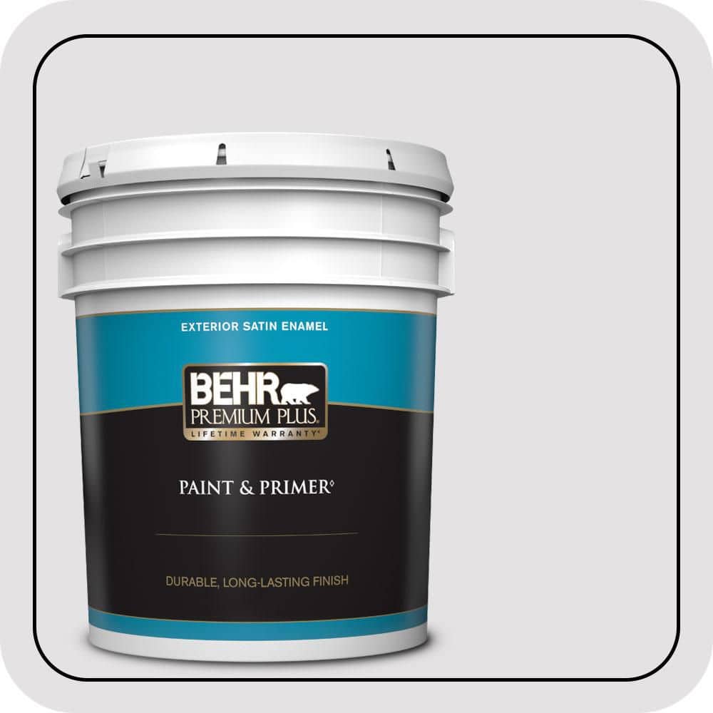 BEHR PREMIUM PLUS 5 gal. #PR-W02 Early Crocus Satin Enamel Exterior Paint & Primer