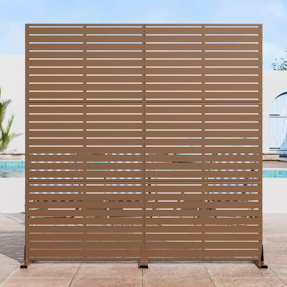 Lumioca 2 pieces 35.1 in. W x 71.37 in. H Louvered Classic Brown Galvanized Screen Decorative Art Panel (3)