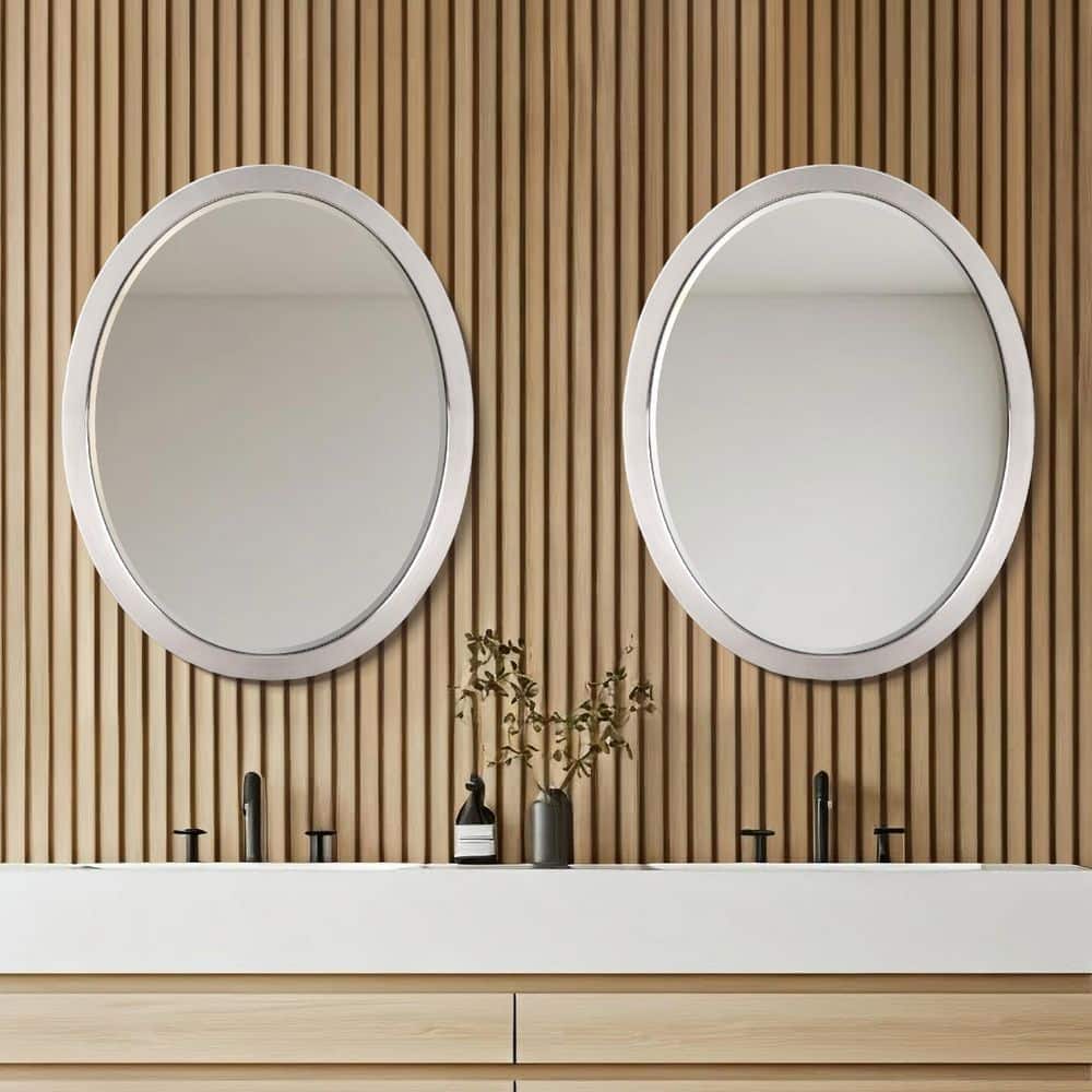 Deco Mirror 23 in. W x 29 in. H Framed Oval Beveled Edge Bathroom Vanity Mirror in Brushed nickel (3)