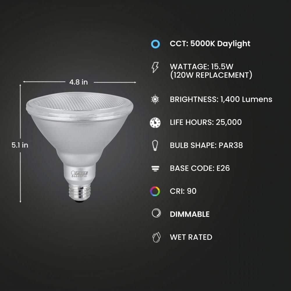 Feit Electric 120-Watt Equivalent PAR38 Outdoor Dimmable CEC Title 20 90 CRI E26 Medium Base Flood LED Light Bulb, Daylight 5000K (3)