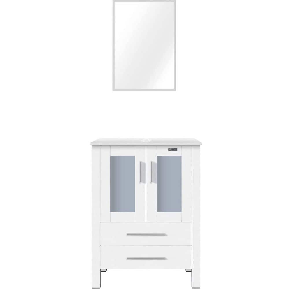 eclife 24 in. W x 19.7 in. D x 32 in. H Bath Vanity in White with Waterproof MDF Top (2)